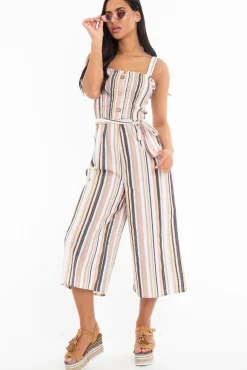 Rebellious Fashion Multi Stripe Ruched Top Culotte Jumpsuit - Natasha