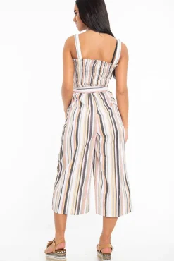 Rebellious Fashion Multi Stripe Ruched Top Culotte Jumpsuit - Natasha