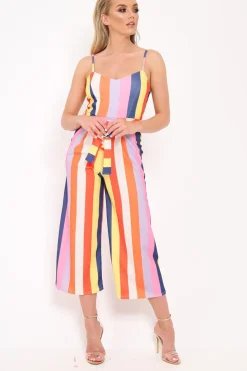 Rebellious Fashion Multi Stripe Tie Waist Jumpsuit - Jakai