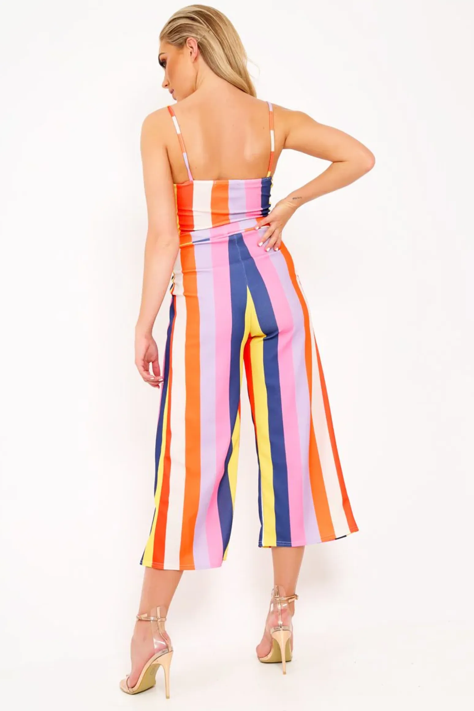 Rebellious Fashion Multi Stripe Tie Waist Jumpsuit - Jakai