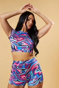 Rebellious Fashion Multi Swirl Print Cropped Top & Shorts Co-ord Set - Aatiya