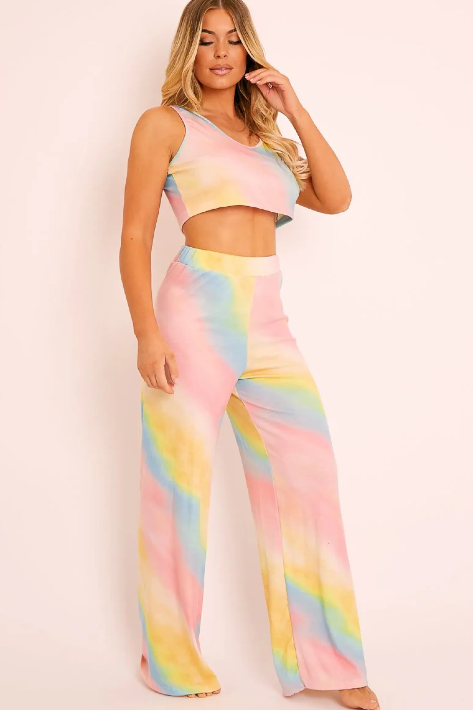 Rebellious Fashion Multi Tie-Dye Ribbed Vest Loungewear Co-ord - Alaire