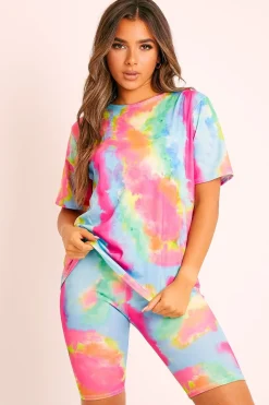 Rebellious Fashion Multi Tie-Dye T-shirt Cycling Short Set - Boni