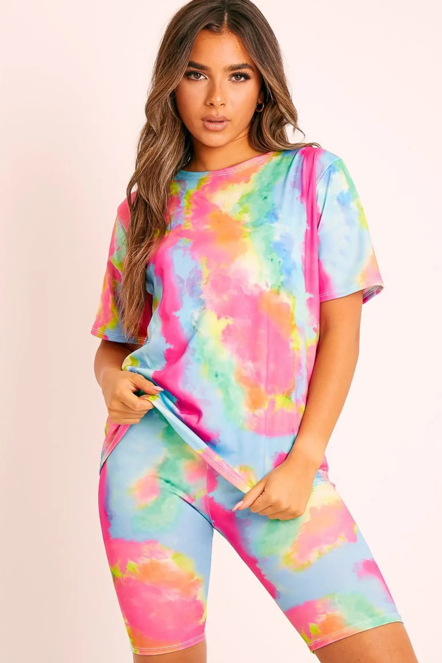 Rebellious Fashion Multi Tie-Dye T-shirt Cycling Short Set - Boni