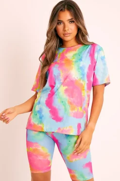 Rebellious Fashion Multi Tie-Dye T-shirt Cycling Short Set - Boni