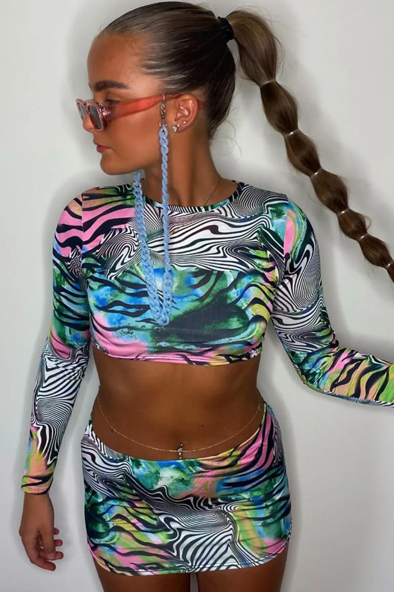 Rebellious Fashion Multi Zebra Print Crop Top & Micro Mini Skirt Set - Emery