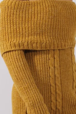 Rebellious Fashion Mustard Bardot Heavy Knit Jumper Dress - Suzy