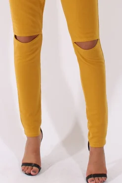 Rebellious Fashion Mustard Bardot Split Knee Jumpsuit - Coran