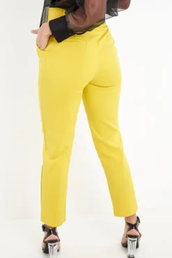 Rebellious Fashion Mustard Belted Straight Leg Tailored Trousers - Krystelle