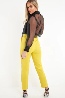 Rebellious Fashion Mustard Belted Straight Leg Tailored Trousers - Krystelle