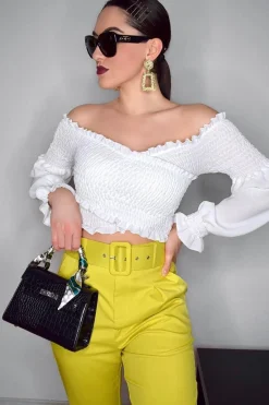 Rebellious Fashion Mustard Belted Straight Leg Tailored Trousers - Krystelle