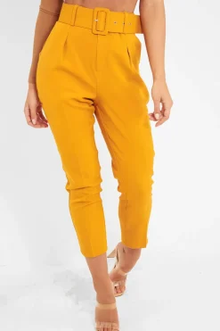 Rebellious Fashion Mustard Belted Tapered Peg Trousers - Jessika