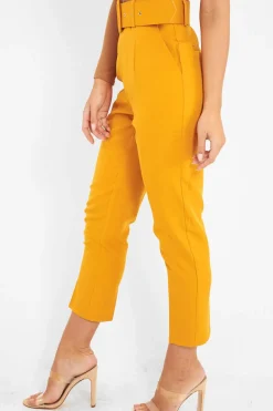 Rebellious Fashion Mustard Belted Tapered Peg Trousers - Jessika