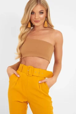 Rebellious Fashion Mustard Belted Tapered Peg Trousers - Jessika