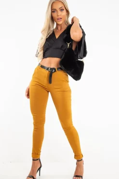 Rebellious Fashion Mustard Belted Tapered Trousers - Kierra