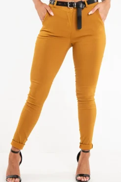 Rebellious Fashion Mustard Belted Tapered Trousers - Kierra
