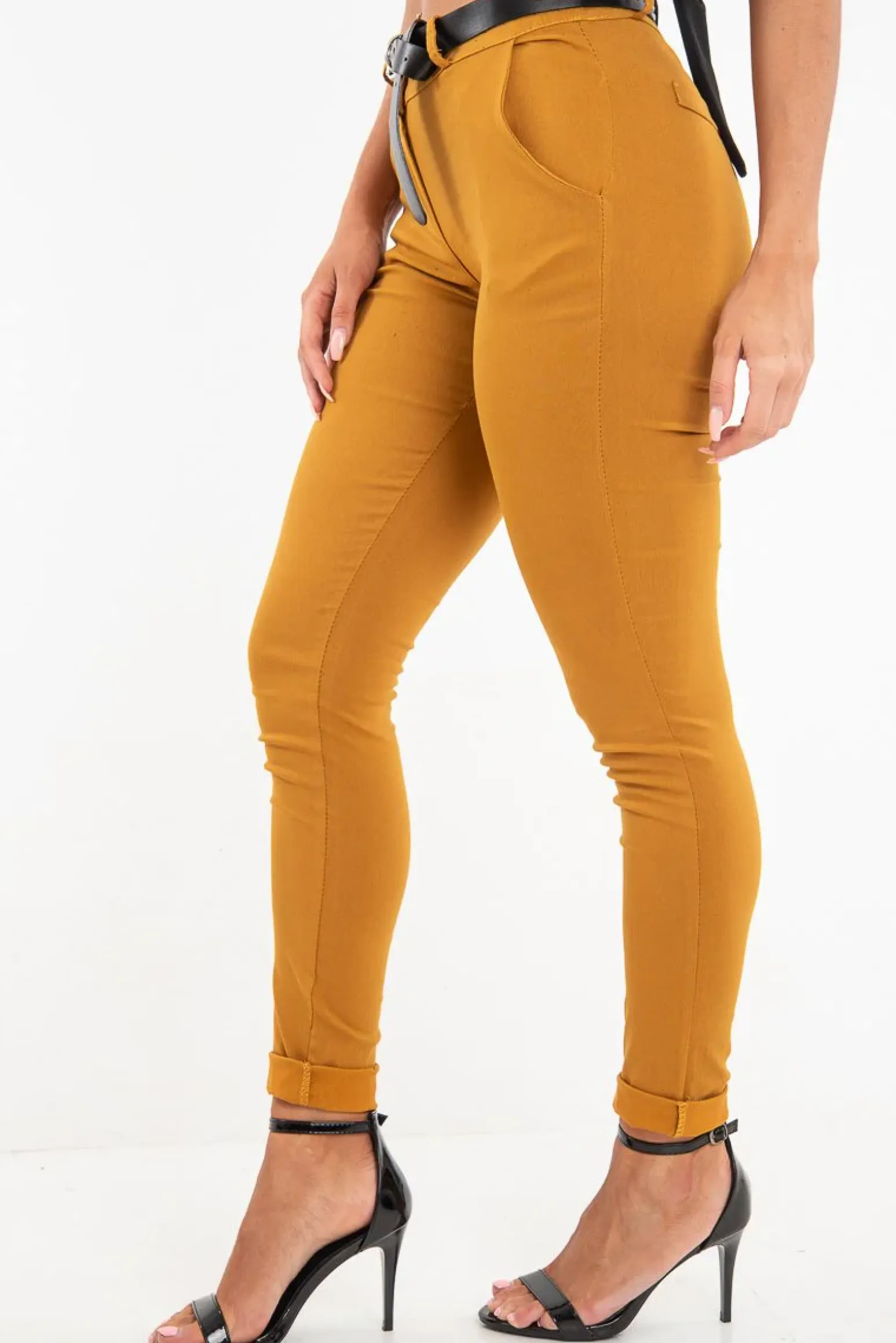 Rebellious Fashion Mustard Belted Tapered Trousers - Kierra