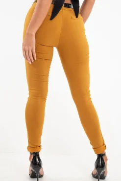Rebellious Fashion Mustard Belted Tapered Trousers - Kierra