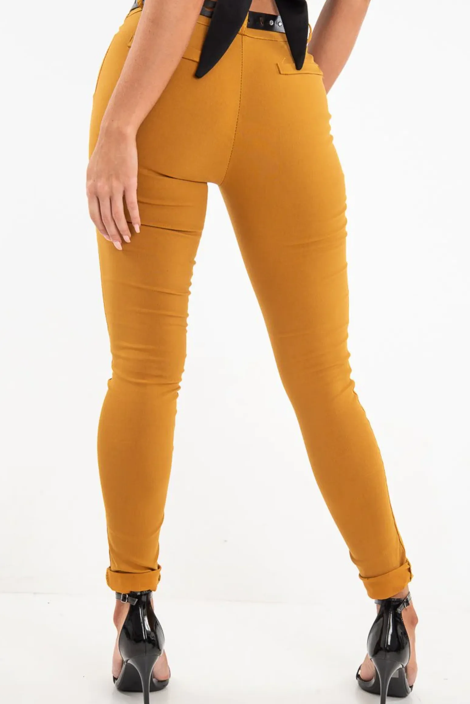 Rebellious Fashion Mustard Belted Tapered Trousers - Kierra