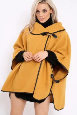 Rebellious Fashion Mustard Buckle Clasp Poncho - Jozie