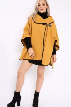 Rebellious Fashion Mustard Buckle Clasp Poncho - Jozie