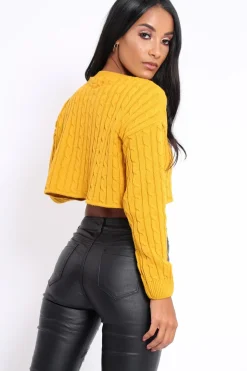 Rebellious Fashion Mustard Cable Knit Cropped Jumper - Georgie