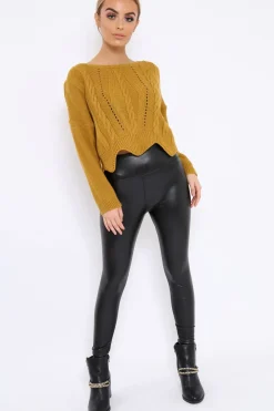 Rebellious Fashion Mustard Cable Knit Scalloped Hem Jumper - Lilliana