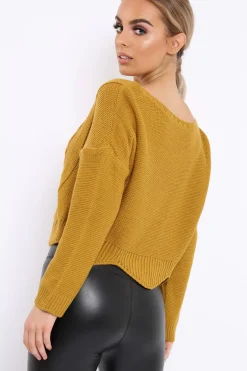 Rebellious Fashion Mustard Cable Knit Scalloped Hem Jumper - Lilliana