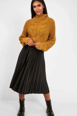Rebellious Fashion Mustard Cable Knit Sleeve Detail Jumper - Miyonna