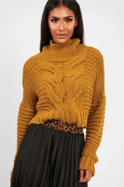 Rebellious Fashion Mustard Cable Knit Sleeve Detail Jumper - Miyonna