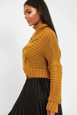 Rebellious Fashion Mustard Cable Knit Sleeve Detail Jumper - Miyonna