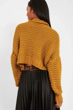 Rebellious Fashion Mustard Cable Knit Sleeve Detail Jumper - Miyonna