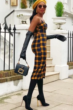 Rebellious Fashion Mustard Check Bralet And Midi Skirt Co-ord - Caden