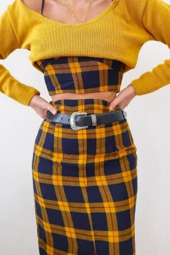 Rebellious Fashion Mustard Check Bralet And Midi Skirt Co-ord - Caden