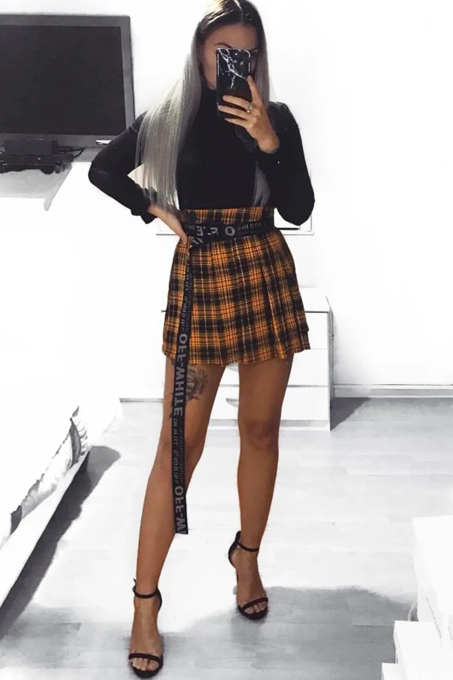 Rebellious Fashion Mustard Check Button Front Pleated Skirt - Laela