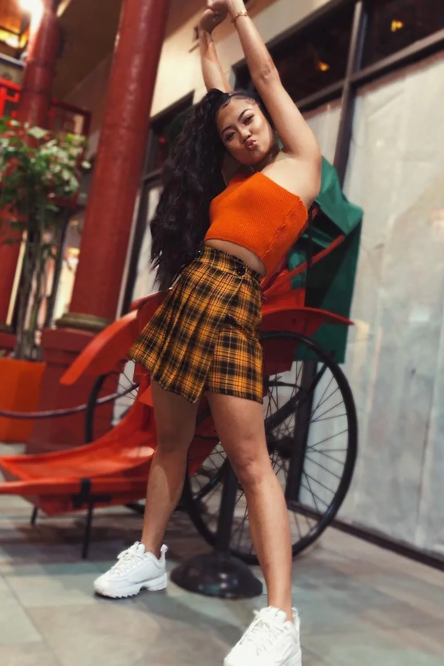 Rebellious Fashion Mustard Check Button Front Pleated Skirt - Laela