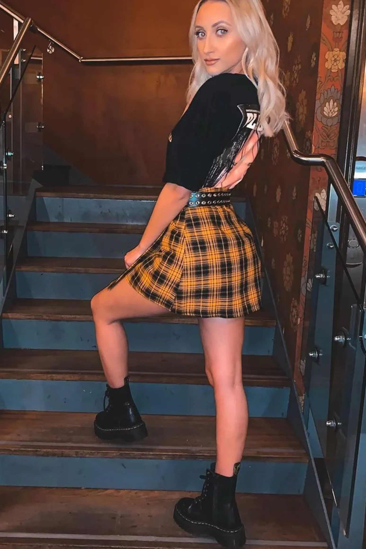 Rebellious Fashion Mustard Check Button Front Pleated Skirt - Laela