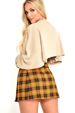 Rebellious Fashion Mustard Check Button Front Pleated Skirt - Laela