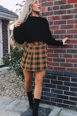 Rebellious Fashion Mustard Check Button Front Pleated Skirt - Laela