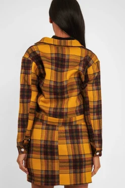 Rebellious Fashion Mustard Check Crop Trucker Jacket And Skirt Co-ord - Abegail