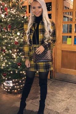 Rebellious Fashion Mustard Check Crop Trucker Jacket And Skirt Co-ord - Abegail