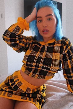 Rebellious Fashion Mustard Check Frill Cuff Knit Jumper - Lanelle