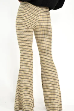 Rebellious Fashion Mustard Check High Waisted Flared Trousers - Kamryn