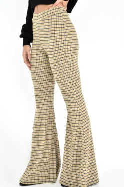 Rebellious Fashion Mustard Check High Waisted Flared Trousers - Kamryn