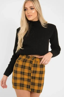 Rebellious Fashion Mustard Check High Waist Mini Skirt - Lyra