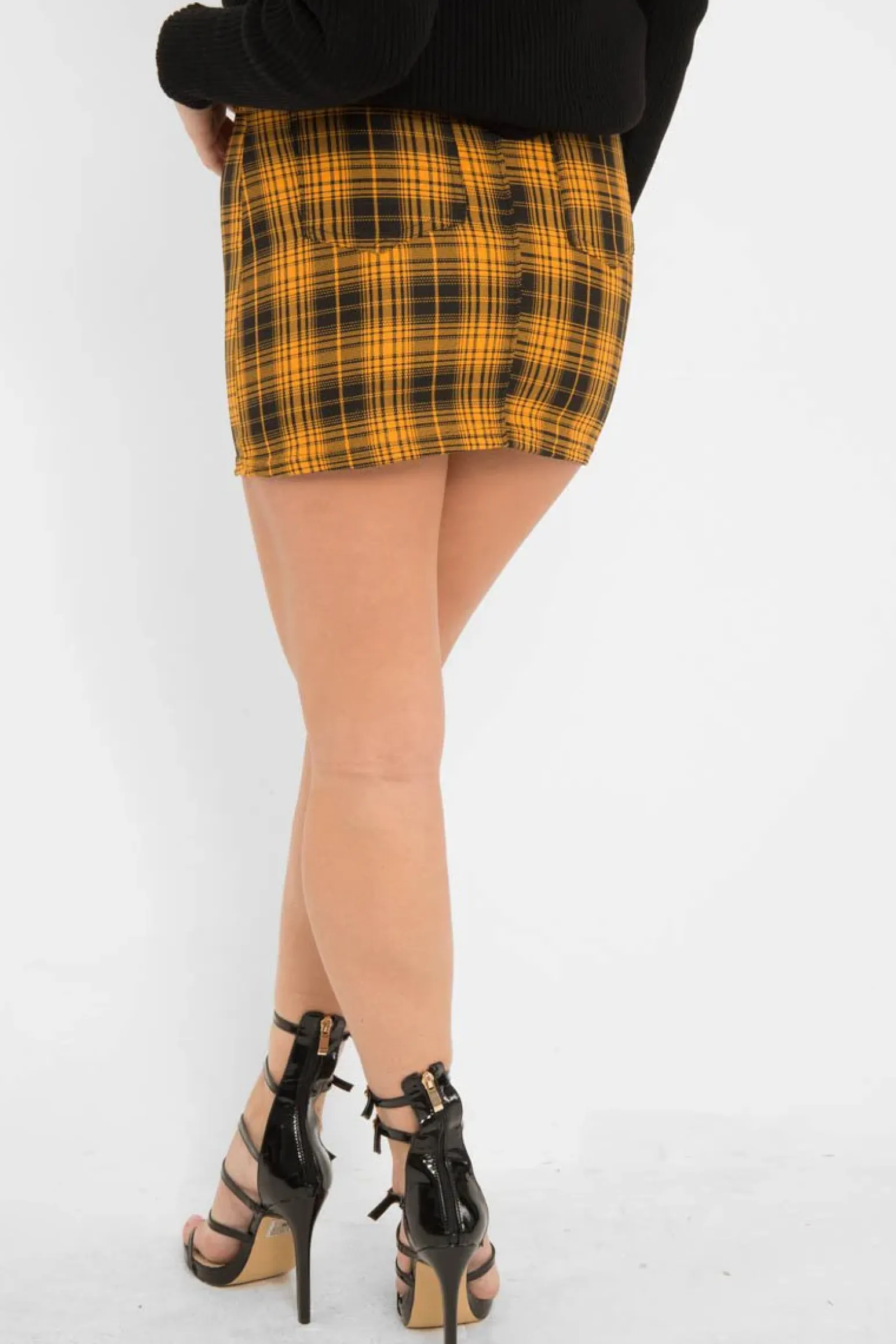 Rebellious Fashion Mustard Check High Waist Mini Skirt - Lyra