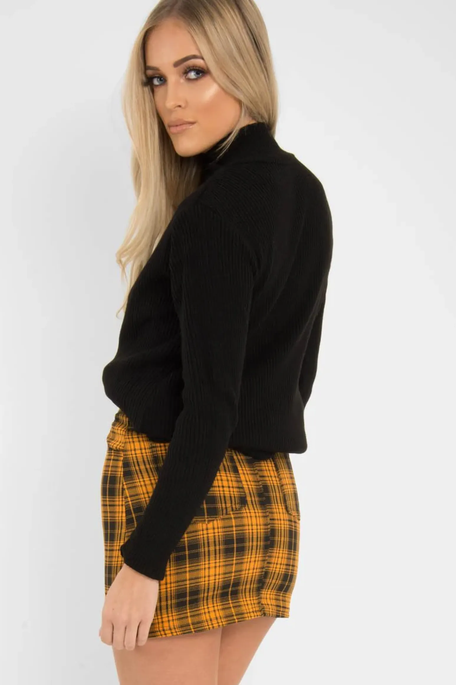 Rebellious Fashion Mustard Check High Waist Mini Skirt - Lyra