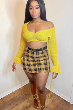 Rebellious Fashion Mustard Check High Waist Mini Skirt - Lyra