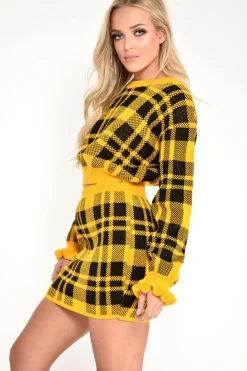 Rebellious Fashion Mustard Check Knit Mini Skirt - Crissy