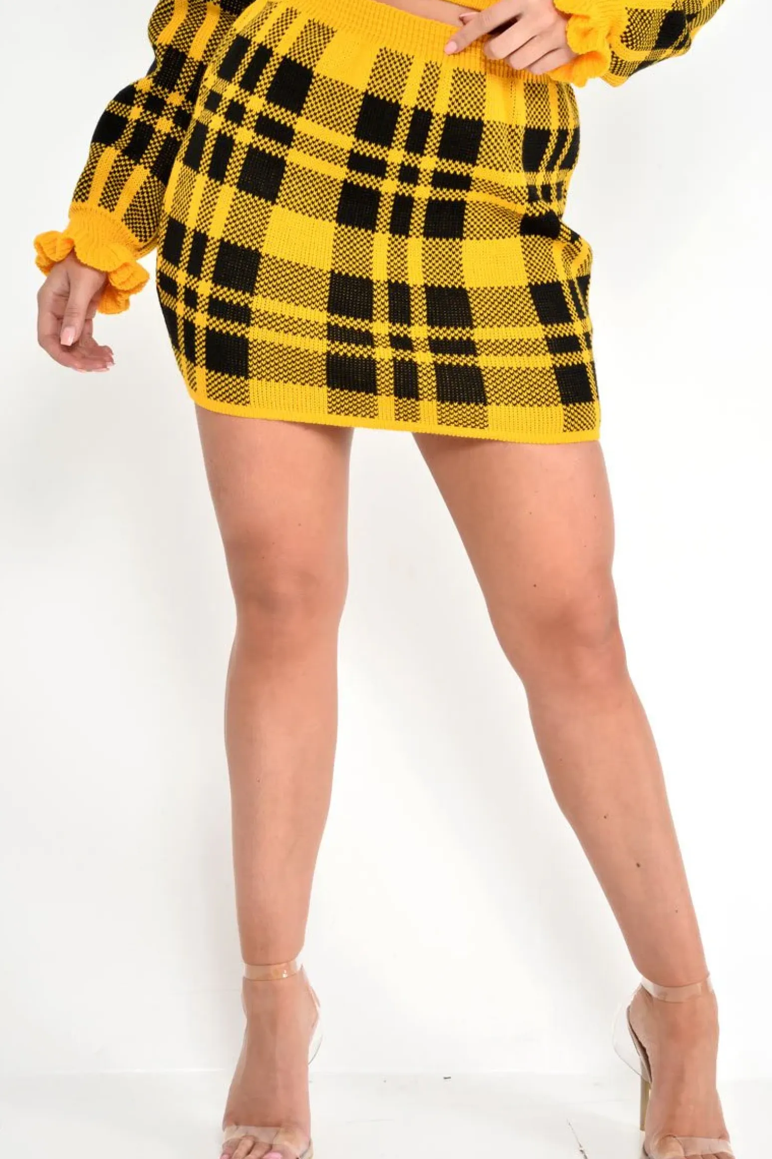 Rebellious Fashion Mustard Check Knit Mini Skirt - Crissy